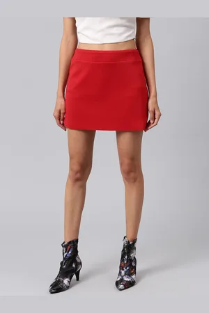 ATHENA Red Straight Solid Mini Skirt
