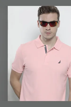 Nautica Men Peach-Coloured Solid Polo Collar Pure Cotton Slim Fit T-shirt