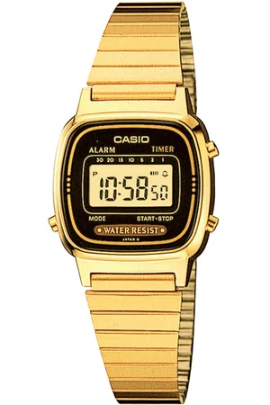 Casio Vintage LA670WGA-1DF Black Digital Dial Gold Stainless Steel Band D124