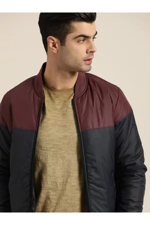 Invictus Men Navy Blue & Burgundy Colourblocked Bomber Jacket