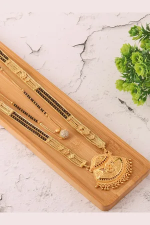 Brandsoon Set of 2 Gold-Toned & Black Gold-Plated Beaded Mangalsutra