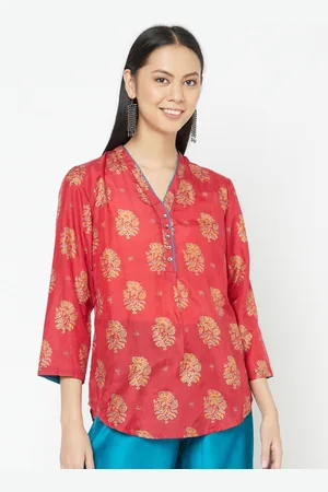 Fabindia Red & Gold-Toned Ethnic Motifs Printed Top