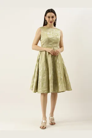 Ethnovog Women Green Self-Design Made To Measure Fit and Flare Dress