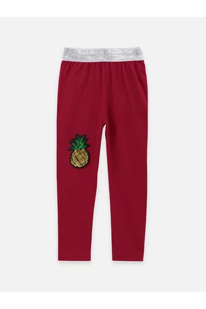 LilPicks Girls Burgundy & Grey Solid Ankle-Length Leggings