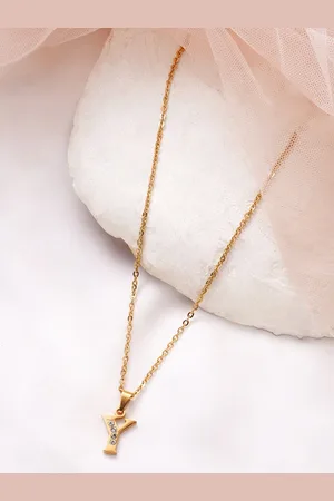 BeWitched Gold-Toned & White Stone Studded Letter Y Charm Pendant With Chain