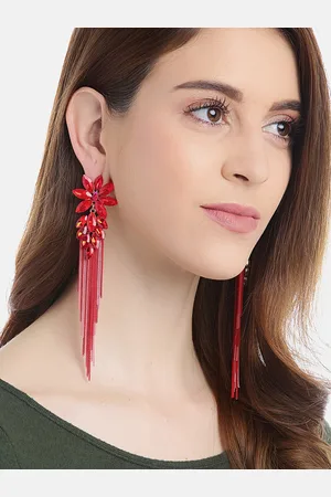 YouBella Women Red Contemporary Drop Earrings