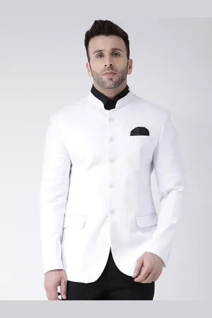 Hangup Men White Solid Bandhgala Blazer