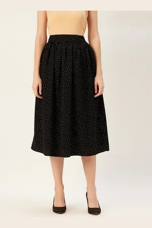 Sera Women Black & White Polka Dot Printed Flared A-Line Skirt