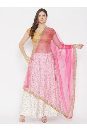 Clora Creation Pink & Gold-Toned Ethnic Motifs Embroidered Net Dupatta with Beads & Stones