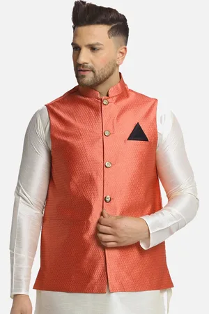 Jompers Men Peach Coloured Woven Design Nehru Jacket