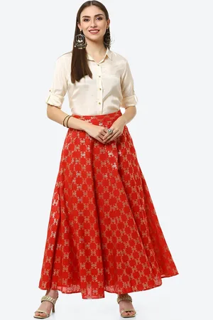 Rangriti Women Red Top with Skirt