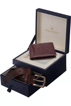 WildHorn Men Maroon & Brown RFID Protected Genuine Leather Accessory Gift Set