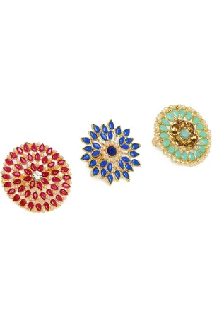 Kord Store Set Of 3 Gold Plated Studded Adjustable Finger Rings