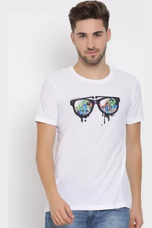 Hangup Men White & Black Printed Round Neck T-shirt