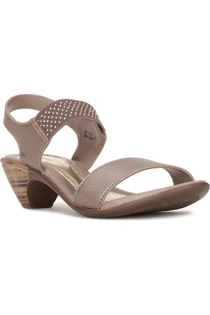 Bata Tan Textured Block Sandals with Laser Cuts