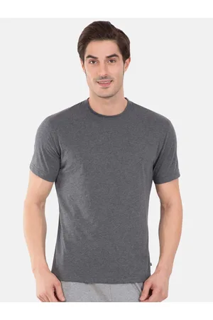 Jockey Men Grey Melange Solid Round Neck T-shirt
