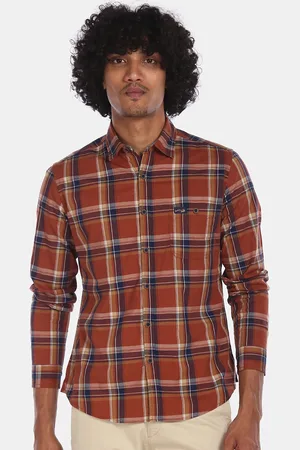 Ralph Lauren Men Rust & Blue Regular Fit Checked Cotton Casual Shirt