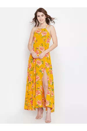 Berrylush Women Yellow & Red Floral Printed Maxi Dress