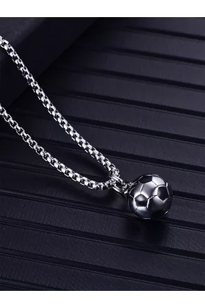 EL REGALO Men Silver-Toned & Black Football Pendant Necklace