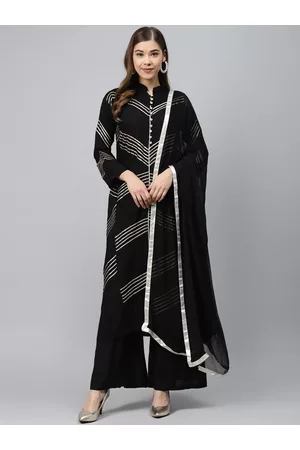 Chhabra 555 Women Black Panelled Gotta Patti Kurta with Palazzos & With Dupatta