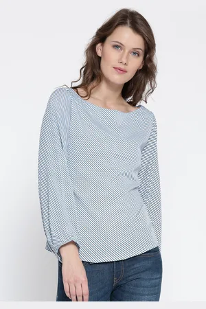 Sera Women Blue & White Striped Tie-Up Top