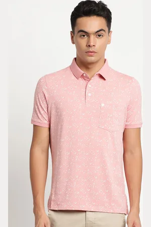 Turtle Men Pink Pure Cotton Abstract Printed Polo Collar Slim Fit T-shirt
