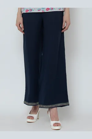 DODO & MOA Women Navy Blue Regular Fit Solid Parallel Trousers