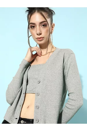 KASSUALLY Women Beautiful Grey Solid Cardigan Set