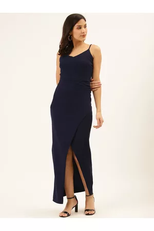 Trend Arrest Women Navy Blue Solid Maxi Bodycon Dress