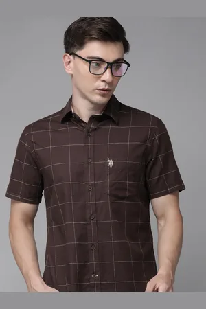 U.S. Polo Assn. U S Polo Assn Men Burgundy Tailored Fit Windowpane Checks Casual Shirt