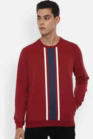 Louis Philippe Men Maroon & Navy Blue Striped Pullover Sweatshirt