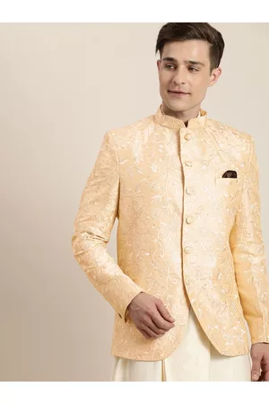 Vastramay Men Blue Embroidered Bandhgala Blazers