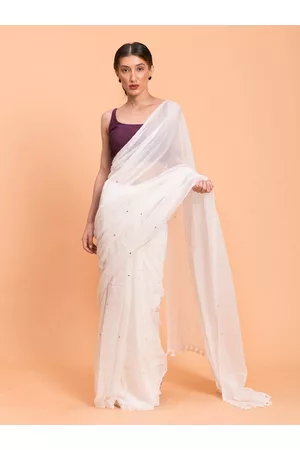 Suta White Embellished Sequins Pure Cotton Saree