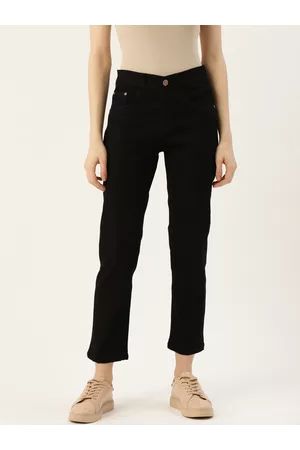 PARIS HAMILTON Women Black Boyfriend Fit High-Rise Clean Look Cropped Stretchable Jeans