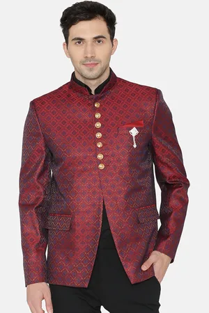 Wintage Men Maroon Printed Single-Breasted Blazer