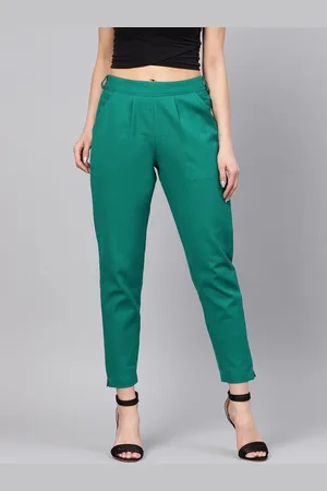 Jaipur Women Green Straight Fit Pleated Trouser