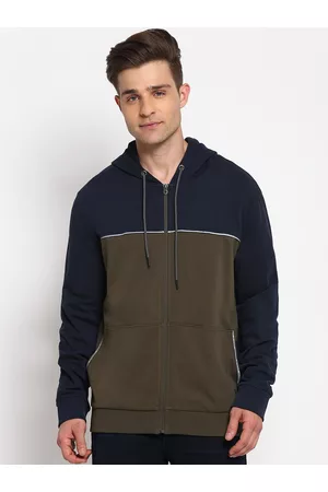 Lee Men Navy Blue & Olive Colourblocked Cotton Sweatshirt