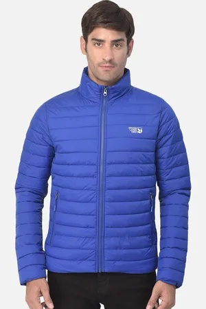 men blue water resistant padded jacket