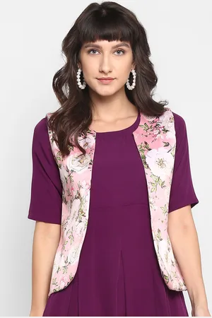 Hangup Women Pink & Green Floral Printed Lightweight Open Front Jacket