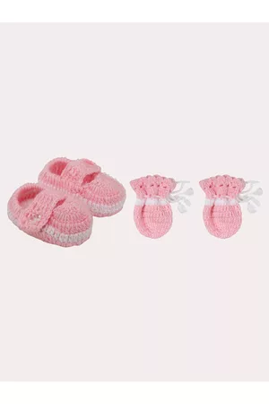 Superminis Infant Kids Pink & White Woolen Knitted Booties