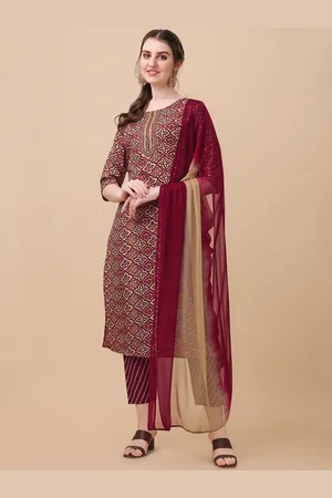 Berrylicious Women Maroon Ethnic Motifs Printed Pure Cotton Kurta with Trousers & Dupatta