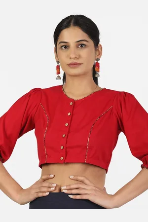 Llajja Women Red Solid 3/4th Sleeve Saree Blouse