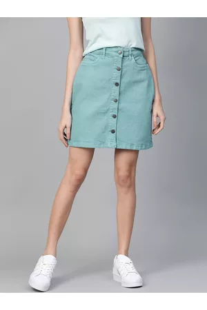 Mast & Harbour Sea Green Denim Straight Skirt