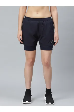 CHKOKKO Women Navy Blue Solid Running Shorts