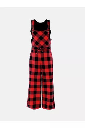 naughty ninos Girls Red & Black T-shirt with Dungarees