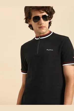 Being Human Men Black Henley Neck T-shirt With Printed Detailing