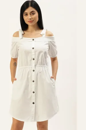 BRINN Off White Off-Shoulder A-Line Mini Dress
