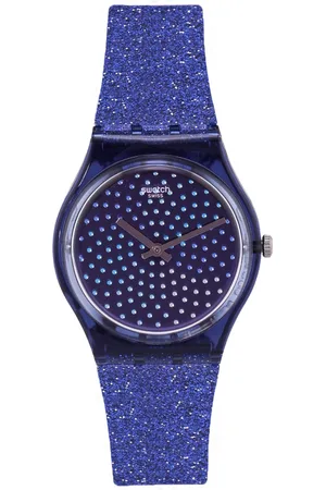 Swatch Women Navy Blue Embellished Blumino Water Resistant Analogue Watch GN270