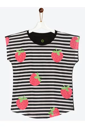 YK Girls Black & White Striped Extended Sleeves Top