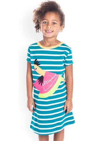 Cherry Crumble Girls Blue & White Striped A-Line Dress